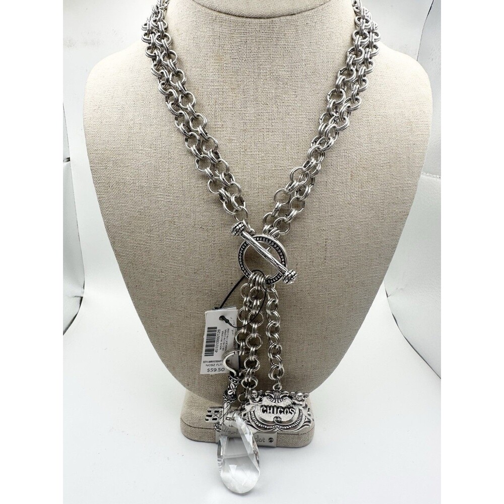 Chicos 35 Anniversary Key, Charm Tassel Necklace, NWT, 18" Toggle Clasp